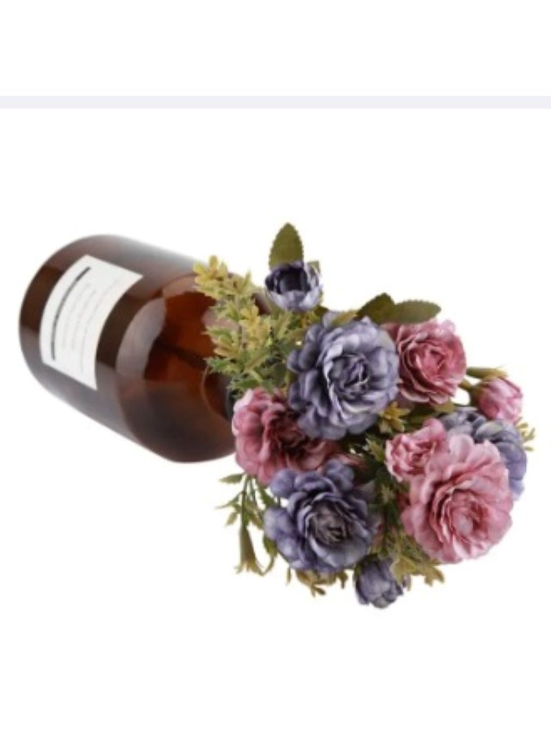 Timeless Beauty: Artificial Mini Rose Flower Bunch with Filler for Elegant Décor Blue