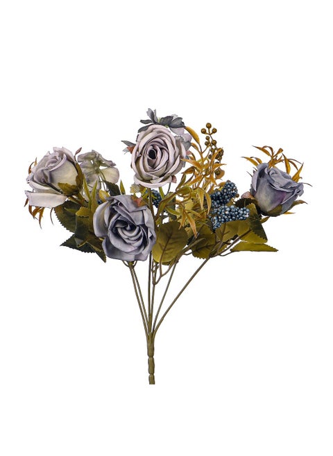 Timeless Beauty: Artificial Mini Rose Flower Bunch with Filler for Elegant Décor Blue
