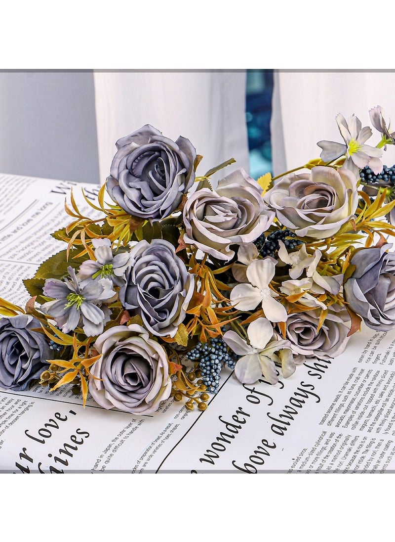 Timeless Beauty: Artificial Mini Rose Flower Bunch with Filler for Elegant Décor Blue