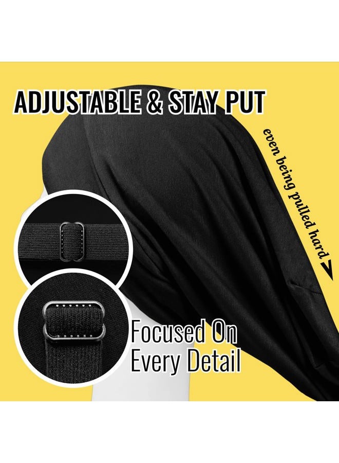 PARISBELLA Satin Lined Sleep Cap Bonnet for Curly Hair and Braids, Stay On All Night Wrap with Adjustable Strap for Women and Men, Black, Pack of 1 - Image 4