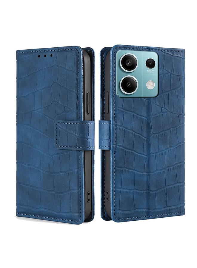 Green Tiger For Xiaomi Redmi Note 13 4G Skin Feel Crocodile Magnetic Clasp Leather Phone Case(Blue)