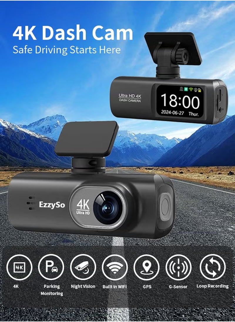 EzzySo UHD 4K Dash Cam for Cars Front and Rear Dual Lens Front 3840*2160P Rear Lens Built-In WiFi G-Sensor With GPS Car DVR Video Recorder  - Image 2