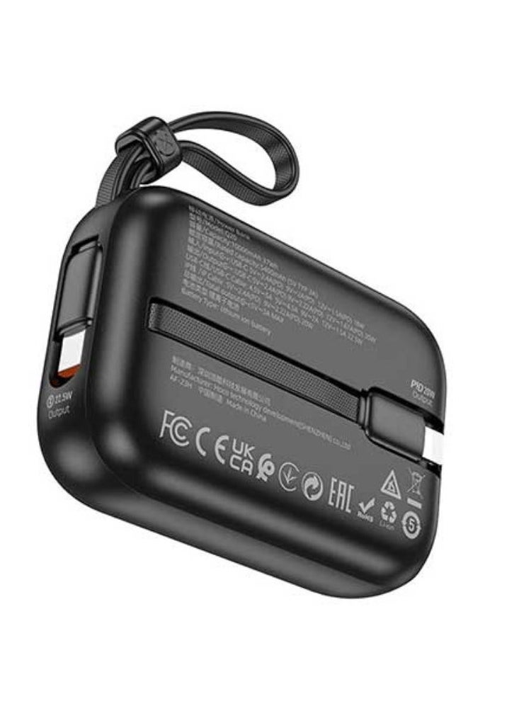 Hoco Q20 10000mAh 22.5W PD Mini Fast Charging Power Bank with Built in Cable