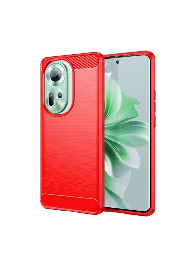 Case Cover For OPPO Reno11 Global Carbon Fiber Brushed Texture TPU Phone Case(Red)
