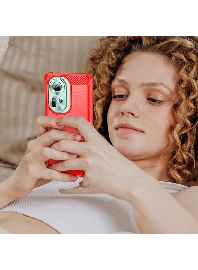 Case Cover For OPPO Reno11 Global Carbon Fiber Brushed Texture TPU Phone Case(Red)
