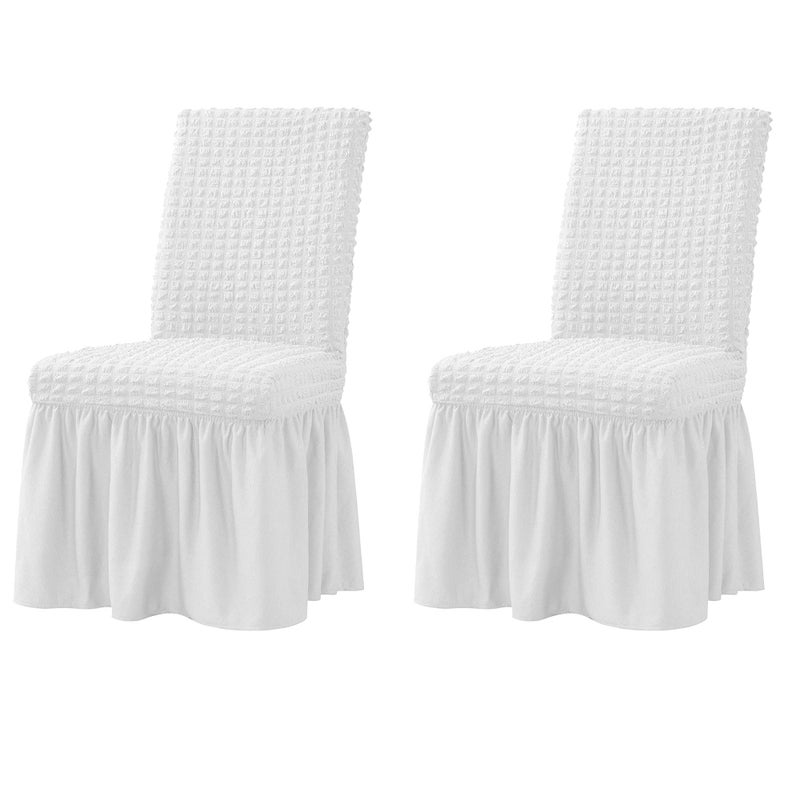 XMNTG Set of 2 Dining Room Chair Slipcovers 1Piece Stretch Dining Chair Covers Non Slip Washable Furniture Protector with Skirt Country Style for Hotel Ceremony Party 2pc White