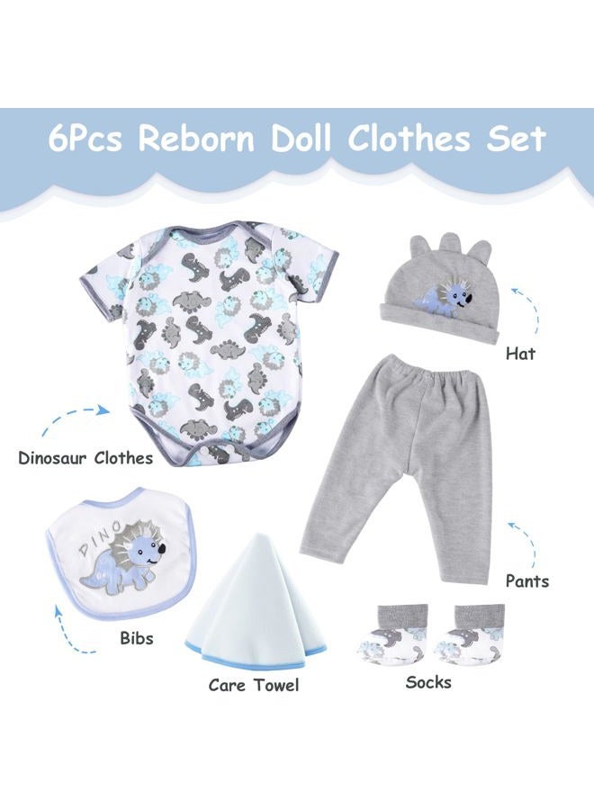 BABESIDE 6 Pcs Reborn Baby Doll Clothes for 20-22 Inch Dinosaurs Baby Doll Clothes Outfits with Hat Headscarf Newborn Boy&Girl - Image 4