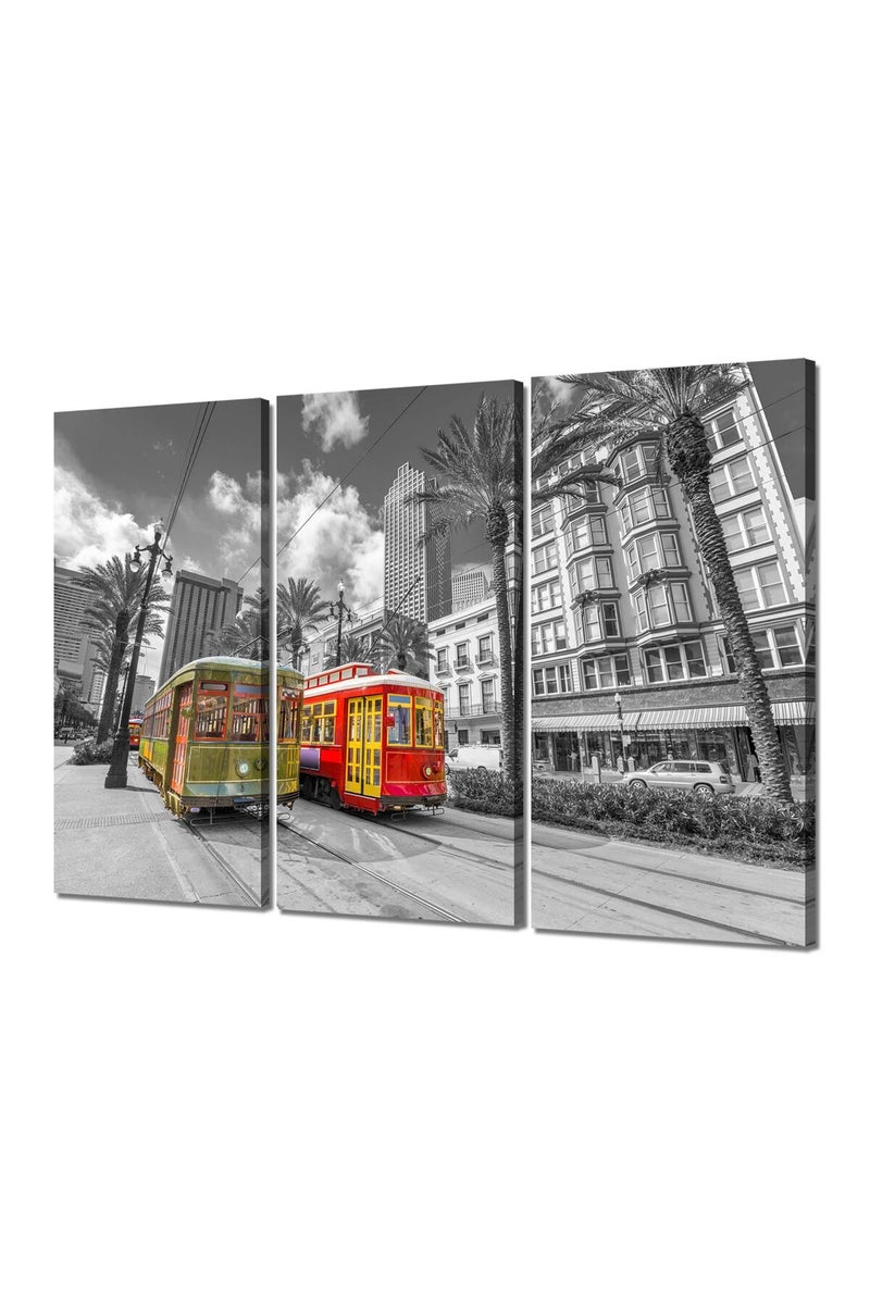 Artbrush Tower New Orleans City Wall Art Street Cars Wall Decor Louisiana Pictures Canvas Prints Poster Painting Framed Home Living Room Decoration 3 Pieces Ready to Hang - Image 1