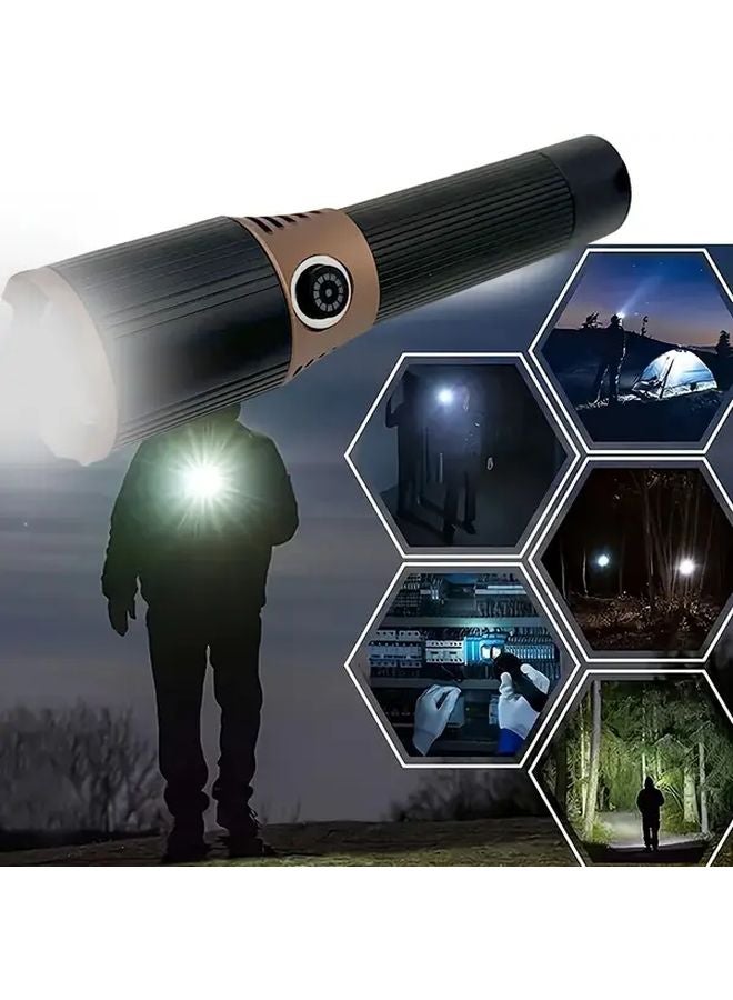 مصباح يدوي أسود قوي قابل لإعادة الشحن مع تكبير للاستخدام في الهواء الطلق وحالات الطوارئ والتخييم - Image 2