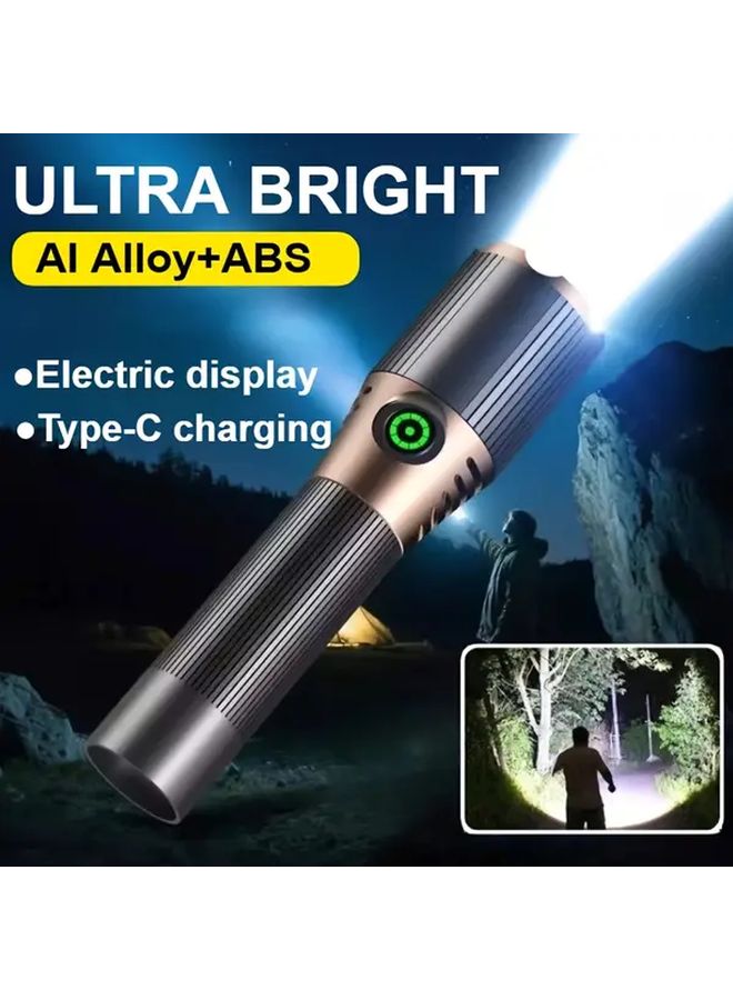 مصباح يدوي أسود قوي قابل لإعادة الشحن مع تكبير للاستخدام في الهواء الطلق وحالات الطوارئ والتخييم - Image 5