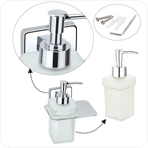 KANJAL Liquid soap Dispenser Holder for Bathroom handwash Dispenser soap Dispenser for wash Basin 38(Chrome Finish,Anti-Rust)(304 Stainless Steel and Glass) - Image 5