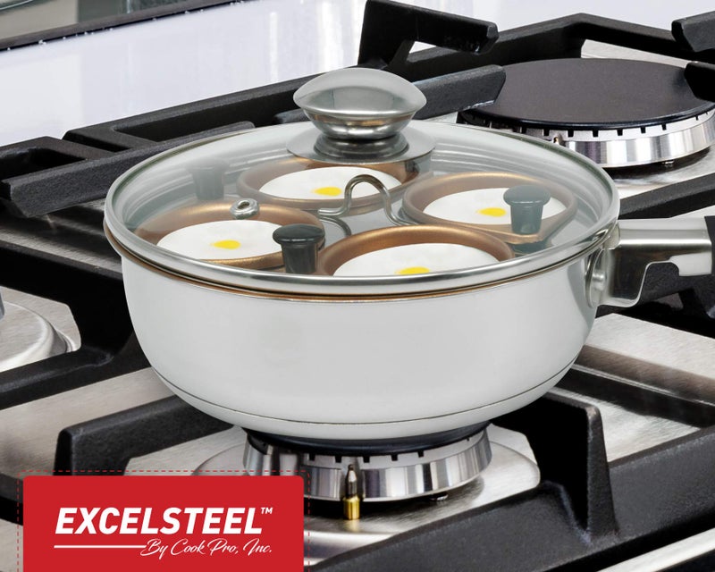 ExcelSteel ExcelSteel Non Stick Easy Use Rust Resistant Home Kitchen Breakfast Brunch Induction Cooktop Egg Poacher, 4 Cup, Gold Tone  - Image 3