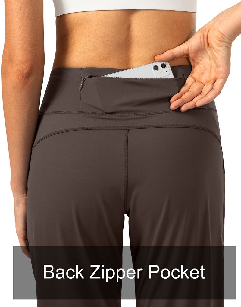Soothfeel Women's Joggers with Zipper Pockets High Waisted Athletic Workout Yoga Pants Joggers for Women Brown - Image 3
