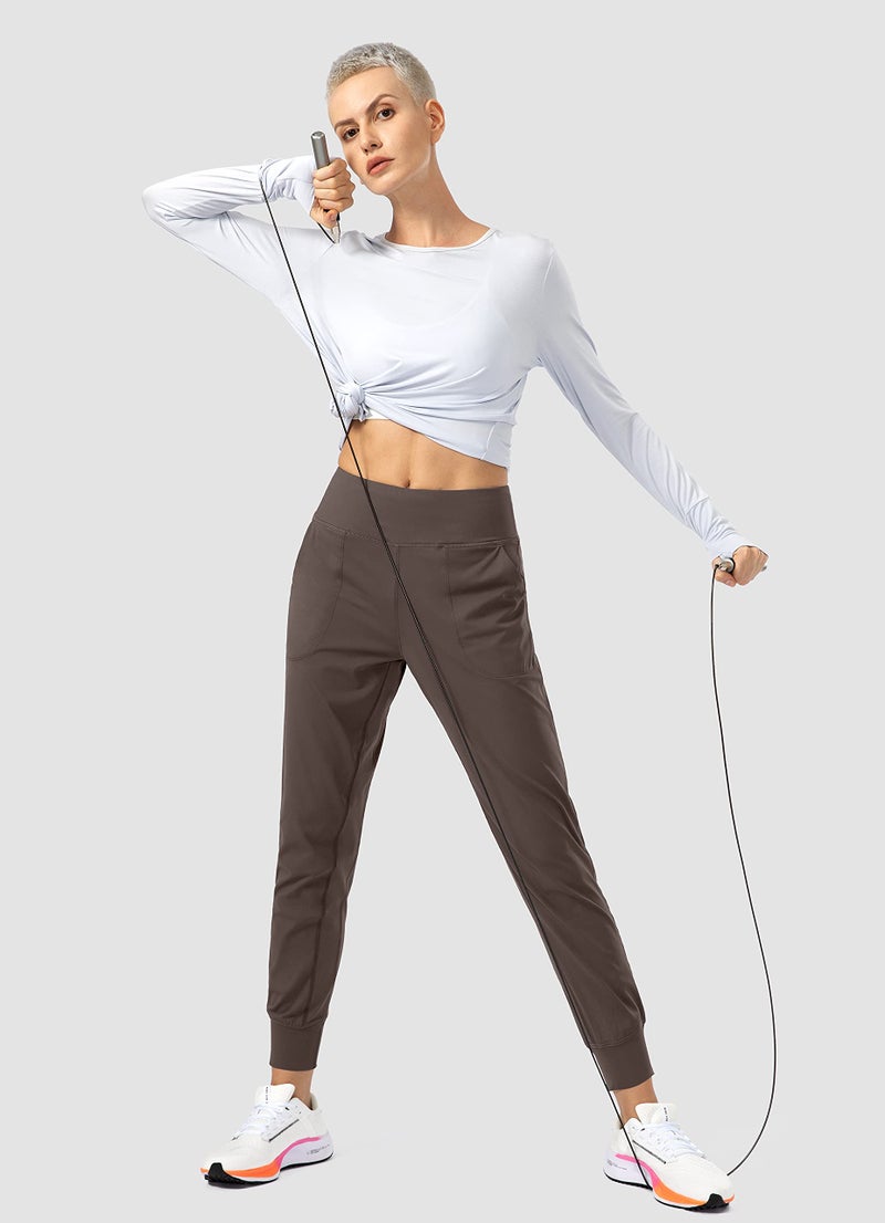 Soothfeel Women's Joggers with Zipper Pockets High Waisted Athletic Workout Yoga Pants Joggers for Women Brown - Image 5