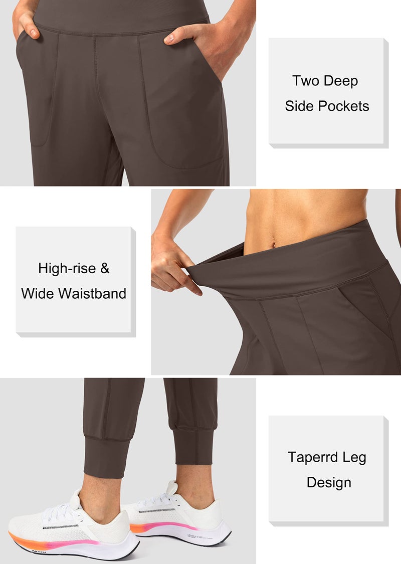 Soothfeel Women's Joggers with Zipper Pockets High Waisted Athletic Workout Yoga Pants Joggers for Women Brown - Image 4