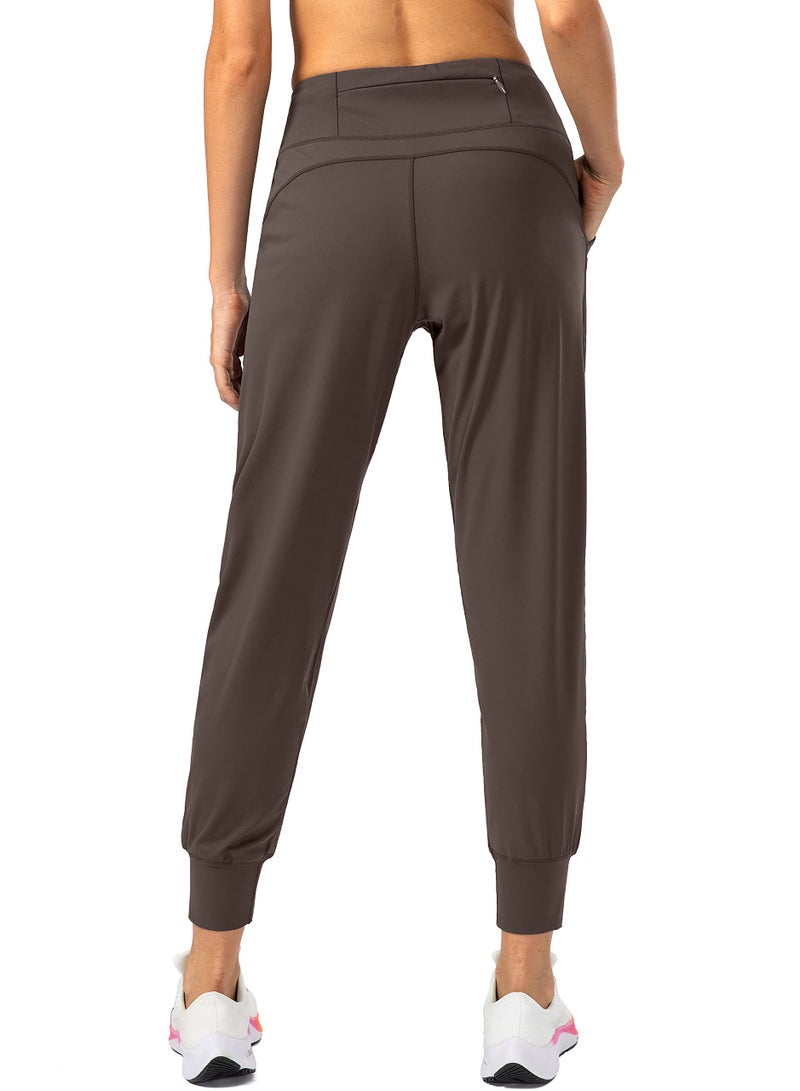 Soothfeel Women's Joggers with Zipper Pockets High Waisted Athletic Workout Yoga Pants Joggers for Women Brown - Image 2