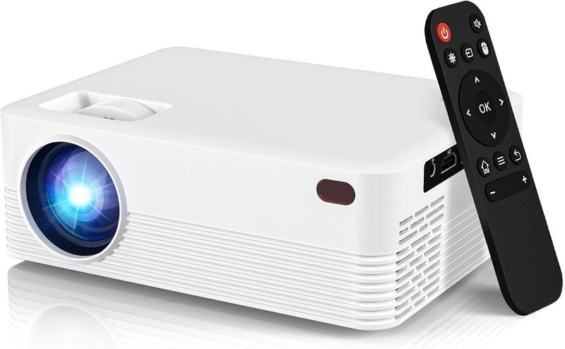 SKUOU Mini Portable Projector with Wifi and Bluetooth, Native 1080P Full HD Smart Projector, 300 ANSI, Compatible with Smartphone, HDMI, USB for Home, Bedroom, Outdoor Use （White） - Image 1