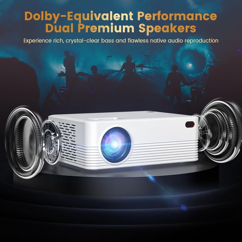 SKUOU Mini Portable Projector with Wifi and Bluetooth, Native 1080P Full HD Smart Projector, 300 ANSI, Compatible with Smartphone, HDMI, USB for Home, Bedroom, Outdoor Use （White） - Image 3
