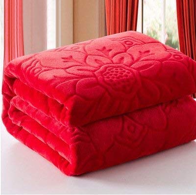 PF With Pickfully PF With Pickfully Ultra Soft Luxurious Embossed Very Warm Korean Mink Blanket Single Bed for Winter Red 
