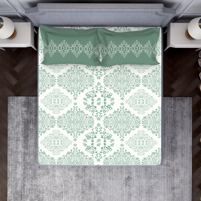 Spaces Atrium 144 TC 100% Cotton Bedsheet for Double Bed with 2 Pillow Cover | Rajasthani Jaipuri Print & Super Soft (88" X 100" Inches) - Aqua - Image 3