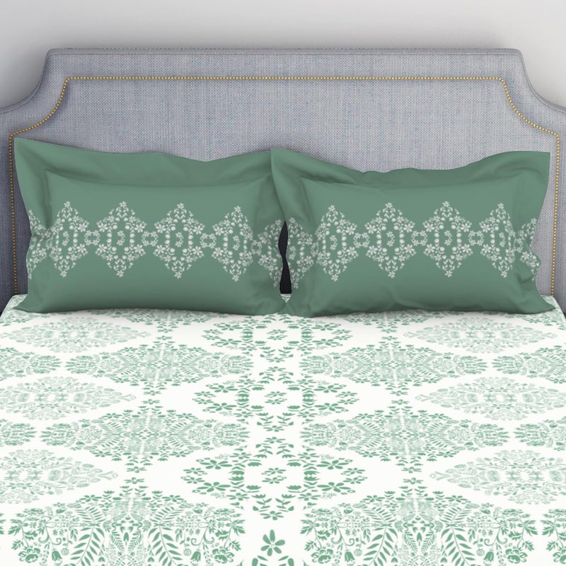 Spaces Atrium 144 TC 100% Cotton Bedsheet for Double Bed with 2 Pillow Cover | Rajasthani Jaipuri Print & Super Soft (88" X 100" Inches) - Aqua - Image 4