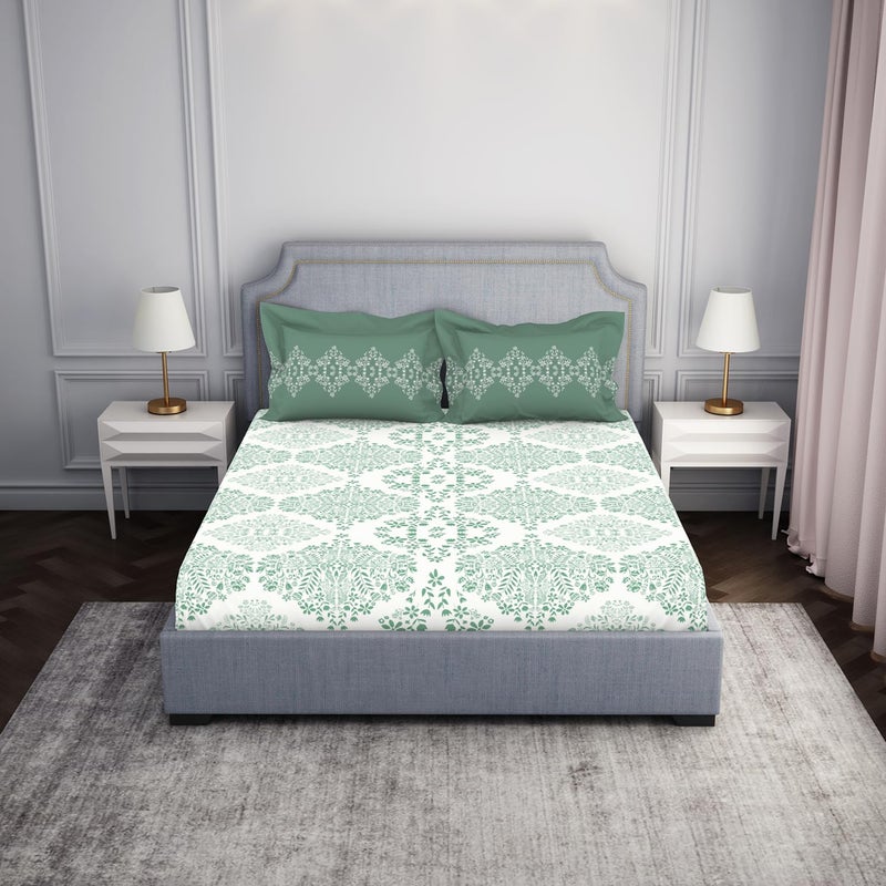 Spaces Atrium 144 TC 100% Cotton Bedsheet for Double Bed with 2 Pillow Cover | Rajasthani Jaipuri Print & Super Soft (88" X 100" Inches) - Aqua - Image 1