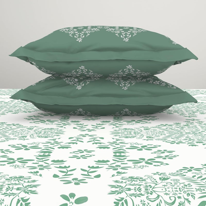 Spaces Atrium 144 TC 100% Cotton Bedsheet for Double Bed with 2 Pillow Cover | Rajasthani Jaipuri Print & Super Soft (88" X 100" Inches) - Aqua - Image 5