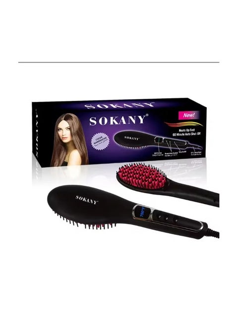 Sokany Ceramic Brush and Hair Straightener with LCD Display, Black 750°C Afro Temperature. Optimum Heat Time: 30 Seconds. One-Year Warranty