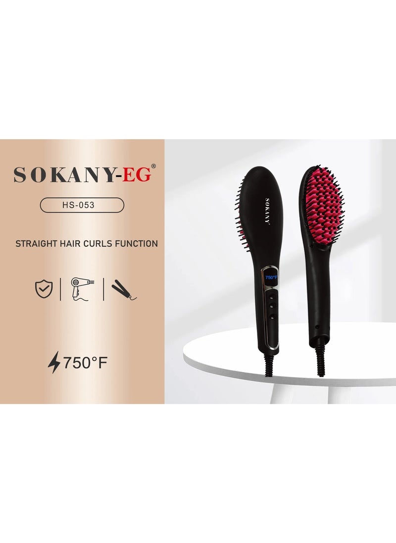 Sokany Ceramic Brush and Hair Straightener with LCD Display, Black 750°C Afro Temperature. Optimum Heat Time: 30 Seconds. One-Year Warranty