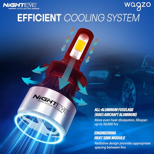Wagzo WLED-06, Night Eye, H4 Hi/Lo 9000LM 6500K 72 W Led Bulb for Car Headlight Bulbs Auto Conversion Driving Lamp (Cool White Light) (H4) - Image 5