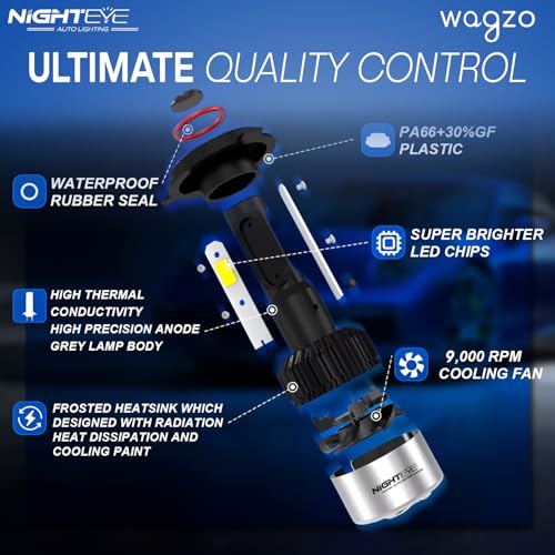 Wagzo WLED-06, Night Eye, H4 Hi/Lo 9000LM 6500K 72 W Led Bulb for Car Headlight Bulbs Auto Conversion Driving Lamp (Cool White Light) (H4) - Image 3