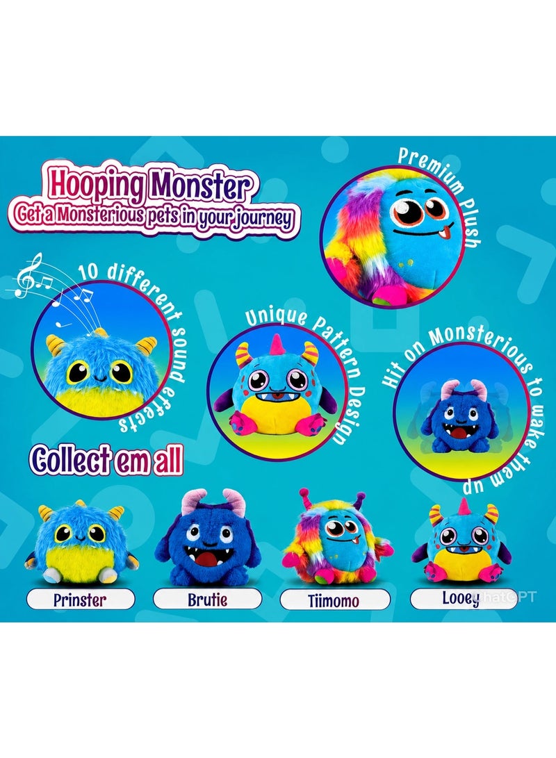 Aspire Books Tiimomo Hooping Monsterious Interactive Plush Toy with 10 Sound Effects & Movement, Rechargeable Sensory Toy for Kids 18M+, Blue/Red Monster - Image 2