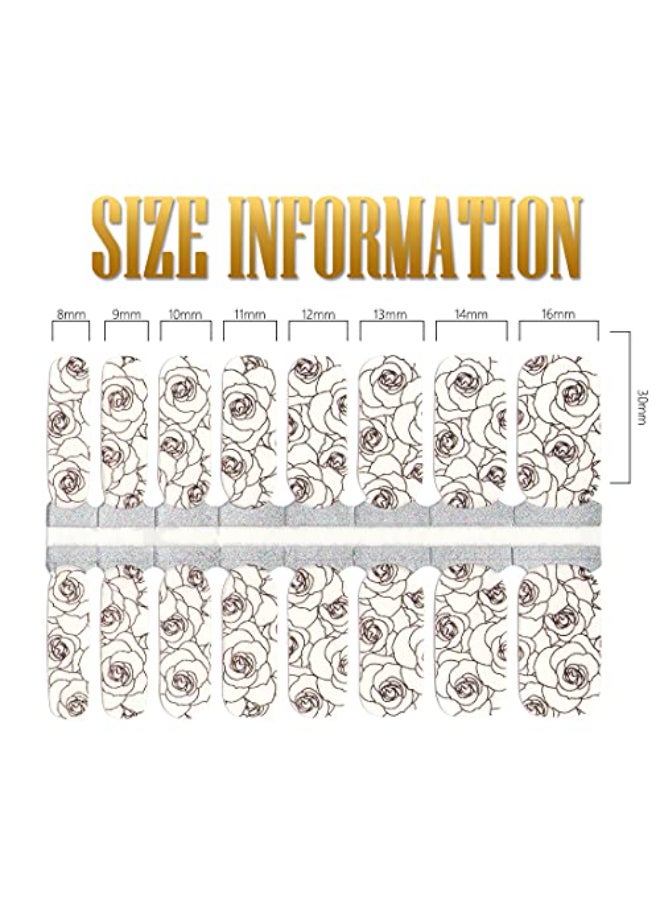 SILPECWEE 5 Sheets Rose Gold Full Nail Wraps Stick on Nail Polish Strips Stickers Tips Glitter Flower Manicure Design Adhesive Gel Nail Strips for Women with 1Pc File - Image 4