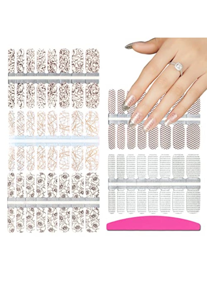 SILPECWEE 5 Sheets Rose Gold Full Nail Wraps Stick on Nail Polish Strips Stickers Tips Glitter Flower Manicure Design Adhesive Gel Nail Strips for Women with 1Pc File - Image 1