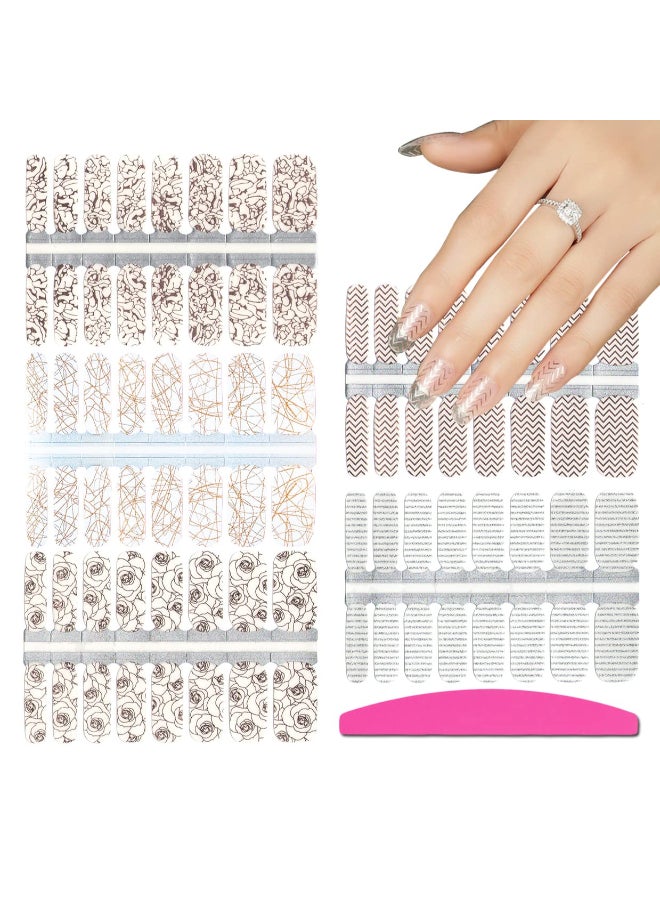 SILPECWEE 5 Sheets Rose Gold Full Nail Wraps Stick on Nail Polish Strips Stickers Tips Glitter Flower Manicure Design Adhesive Gel Nail Strips for Women with 1Pc File - Image 3