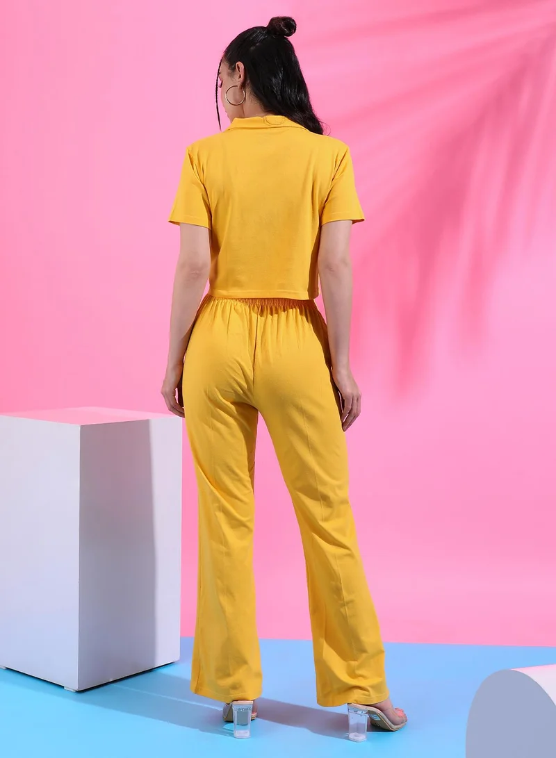 Pinacolada  Women's Solid Yellow Cropped Co-Ord Set for Women | Best Price UAE
