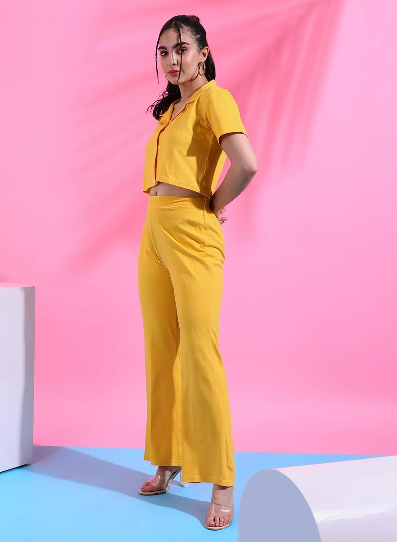 Pinacolada  Women's Solid Yellow Cropped Co-Ord Set for Women | Best Price UAE