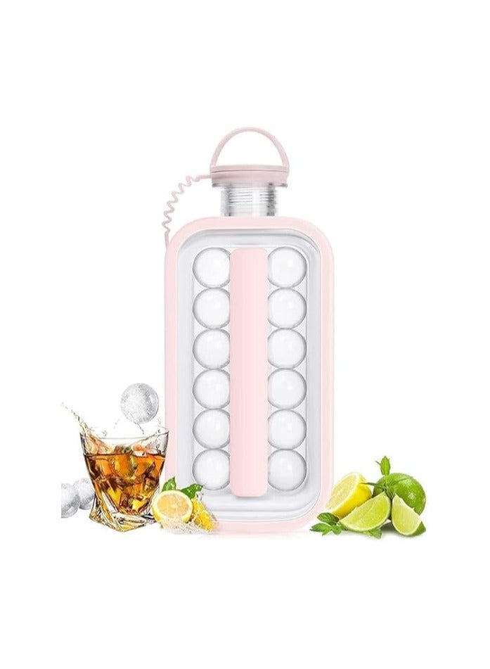 Portable 2 in 1 Ice Cube Trays with 17 Mesh Balls and Cooling Body Lid for Drinks, Coffee and Juice, Quick Freezing, Leakproof for Kitchen (Pink) - Image 1