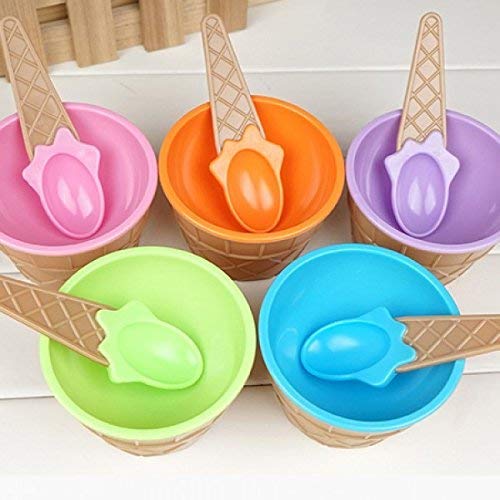 ATHA مجموعة أكواب آيس كريم مع ملعقة | وعاء حلوى بلاستيكي للأطفال والبالغين (متعدد الألوان) (6) - Image 3