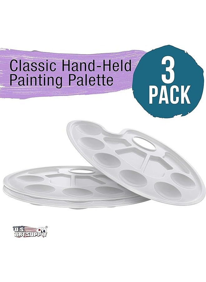U.S. Art Supply 10-Well Plastic Artist Painting Palette (Pack of 3) - Paint Color Mixing Trays - Kids, Art Students, Classroom, Class Craft Projects, Party Events - Acrylic, Oil, Watercolor, Tempera - Image 2