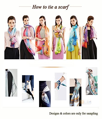 Salutto Women Square Scarf Silk Blue Lotus Virgin Printed Mulberry Silk Scarves - Image 5