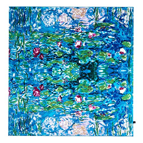 Salutto Women Square Scarf Silk Blue Lotus Virgin Printed Mulberry Silk Scarves - Image 1