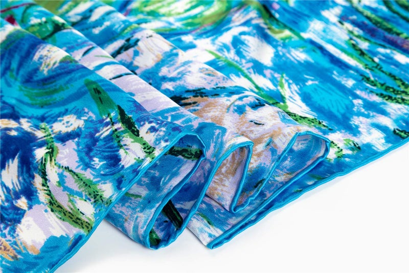 Salutto Women Square Scarf Silk Blue Lotus Virgin Printed Mulberry Silk Scarves - Image 4