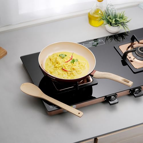 COOKAID Neo Glide Series Non Stick PTFE Fry Pan 22 cm| Aluminium Body| Non Stick PTFE| Gas & Induction Compatible| ISI Certified | 1.2 LTR - Metallic Cherry - Image 1