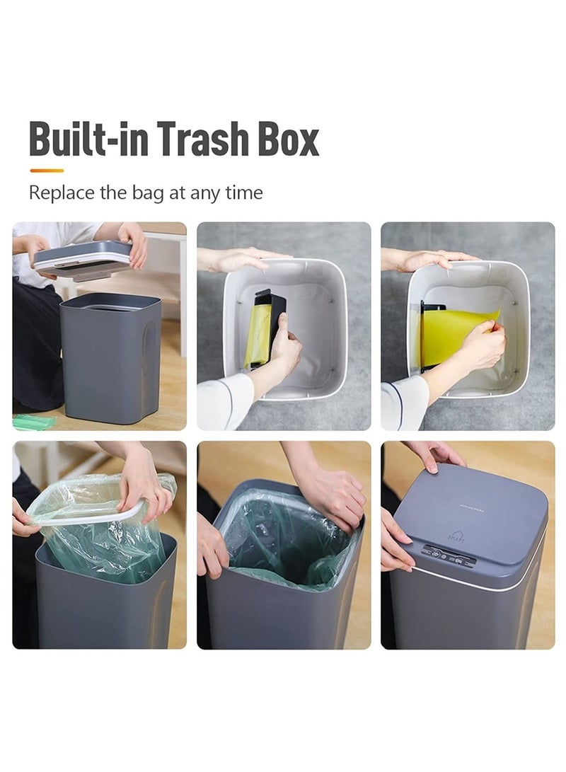 Intelligent Trash Can Automatic Sensor Dustbin Battery Version 16L Smart Sensor Electric Waste Bin Home Trash Can for Kitchen Bathroom Garbage with 50 pieces trash bags (16L, Grey)  - Image 5
