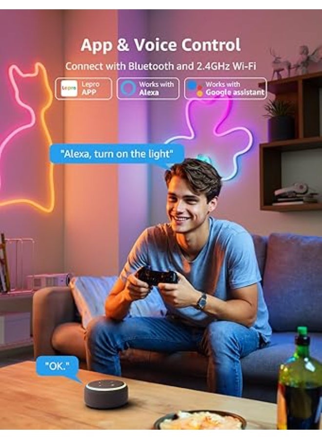 Lepro N1 AI Smart Rainbow Neon Light Strip 3M, 96 LEDs/M, Work with Alexa, Google Home, Music Sync, AI Lighting Design Assistant, IP65 Rope Light, MagicColor LED Light, App & Voice Control, No Remote - Image 5