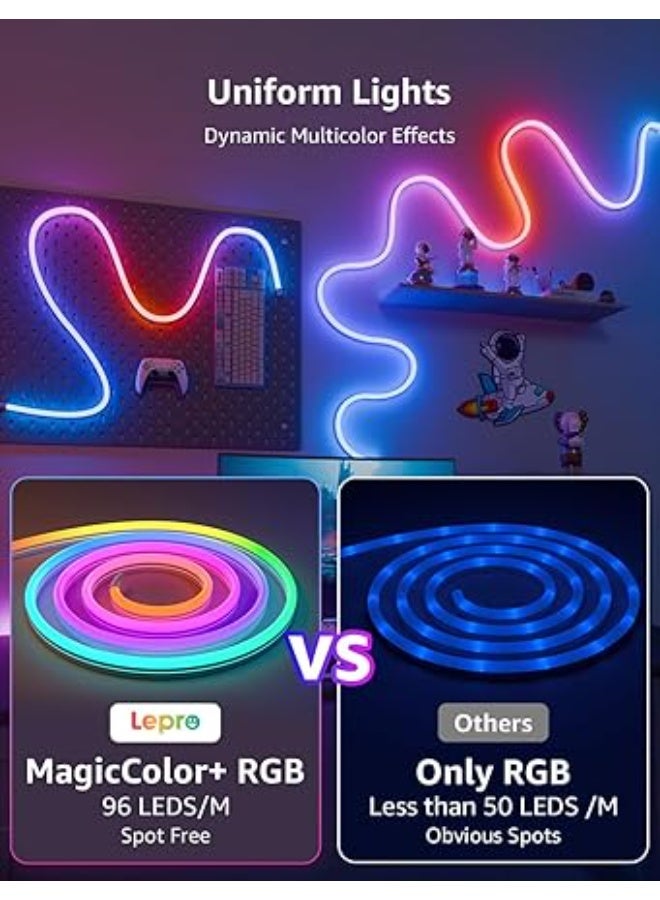 Lepro N1 AI Smart Rainbow Neon Light Strip 3M, 96 LEDs/M, Work with Alexa, Google Home, Music Sync, AI Lighting Design Assistant, IP65 Rope Light, MagicColor LED Light, App & Voice Control, No Remote - Image 2