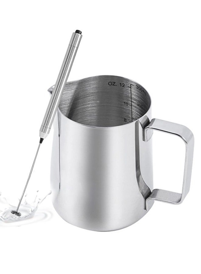 Cafelffe Milk Frother Handheld With a 350ml Milk Frothing Pitcher Electric Milk Foamer Portable Mini Mixer Machine Stainless Steel Coffee Stirrer Maker for Cappuccino, Latte - Image 1