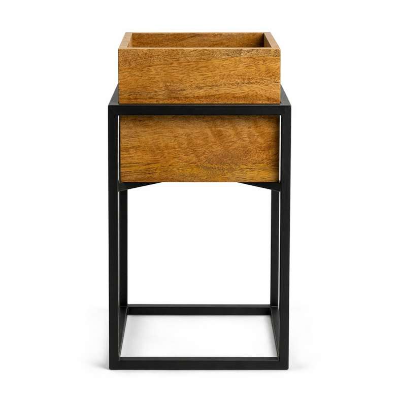 Pan Home Koa Wooden Planter With Metal Stand 22x22x33cm -Natural - 221ARX9900024 - Image 4