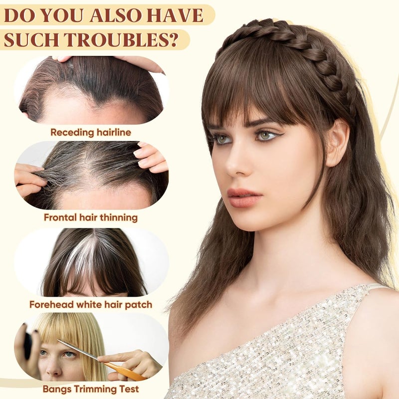 SARLA Braided Headband with 3 Detachable Clip in Bangs Fringe Hairpieces Fake Synthetic Hair Band Bangs for Women Ice Blonde - Image 5
